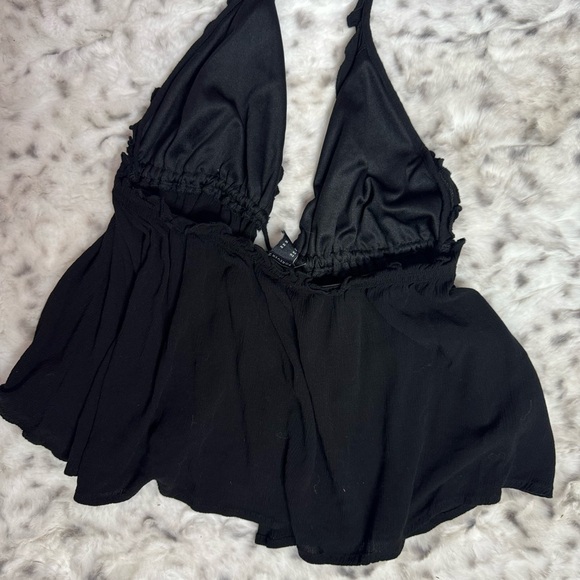 Forever 21 tank top open tie up ribbon 🎀 front halter black cute flowy boho - Picture 4 of 5